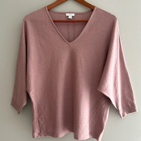 J. Jill Top Rose Dolman Sleeve Knitted V-Neck Cotton Blend Lightweight - Picture 1 of 7